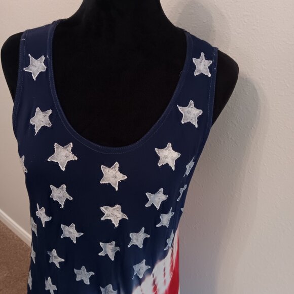 Stars and Stripes Tie Dye Asymmetrical Tank Dress One Size 100% Rayon. - Picture 3 of 9